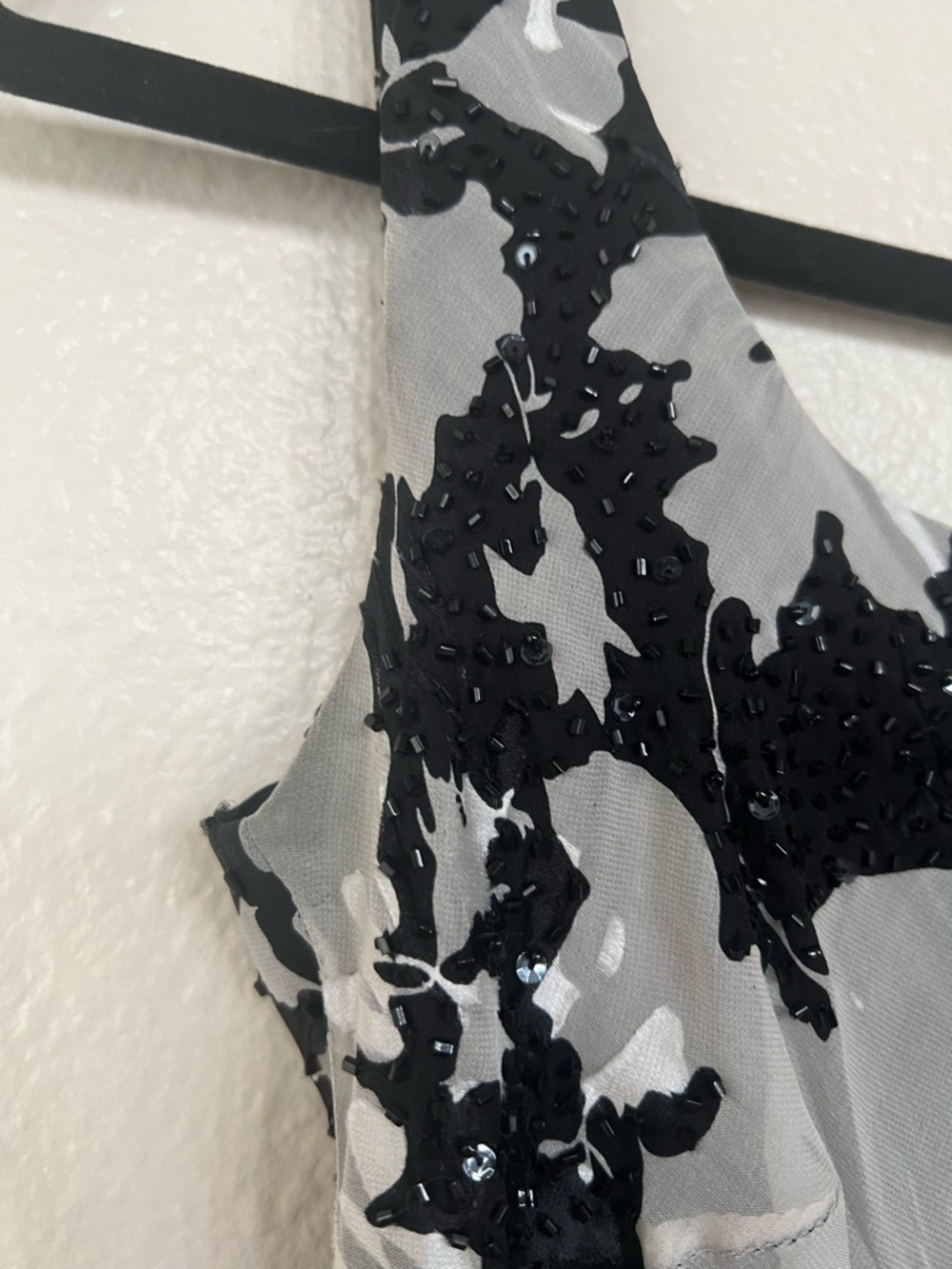 Y2K Whimsical Black and White Overlay Midi Beaded Sheer Floral Slip Dress - Picture 3 of 7